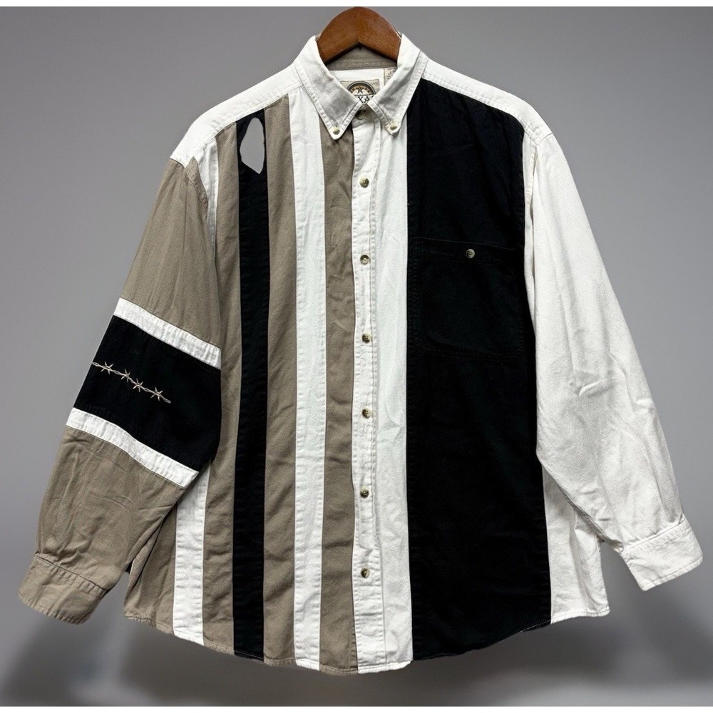 Vintage Texas‎ Authentic Dry Goods Shirt Barb Wire Longsleeve Western Mens L